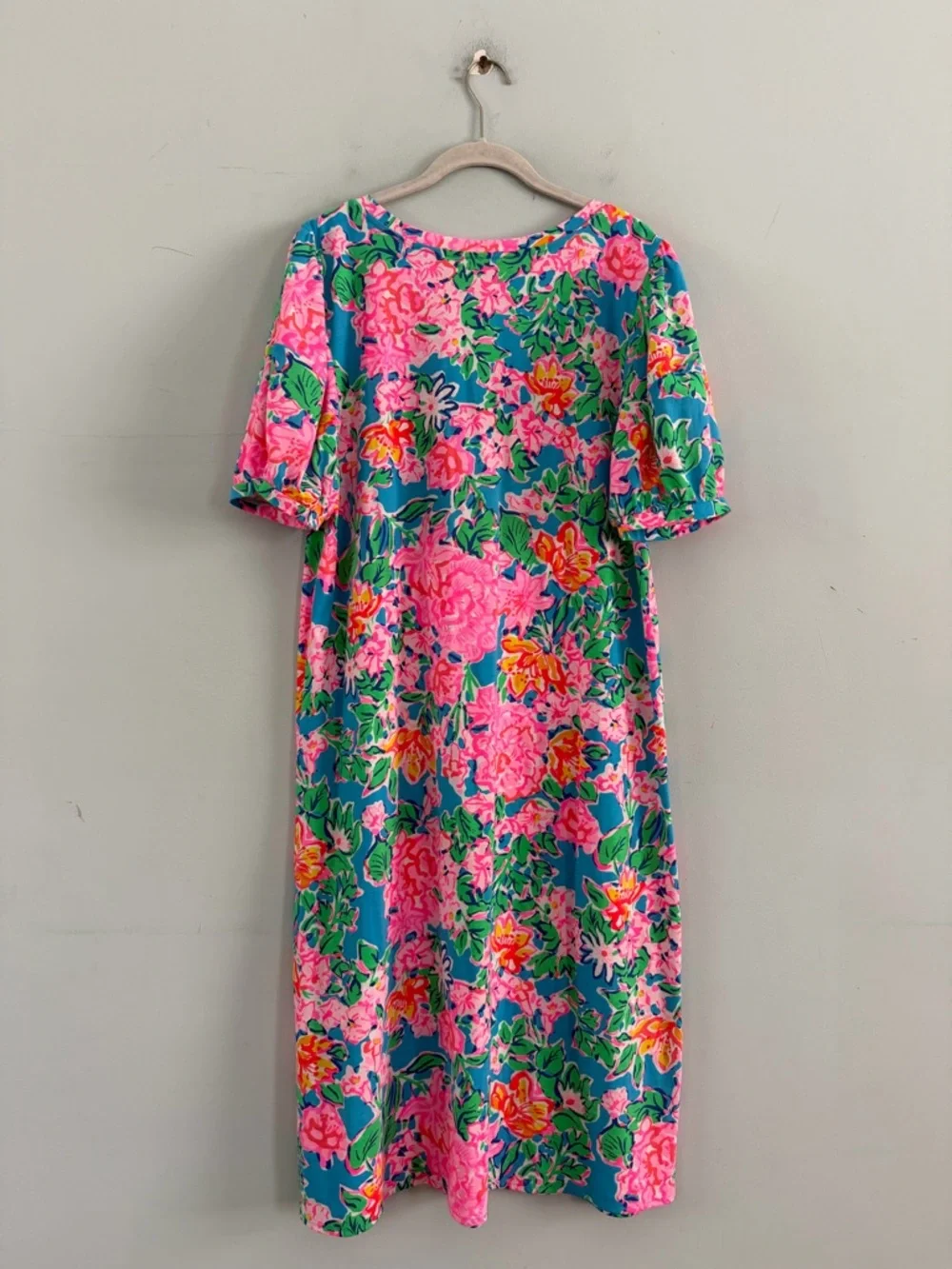 Lilly Pulitzer Isolde Rose To The Occasion Floral Puff Sleeve Knee Length Dress - Picture 3 of 6